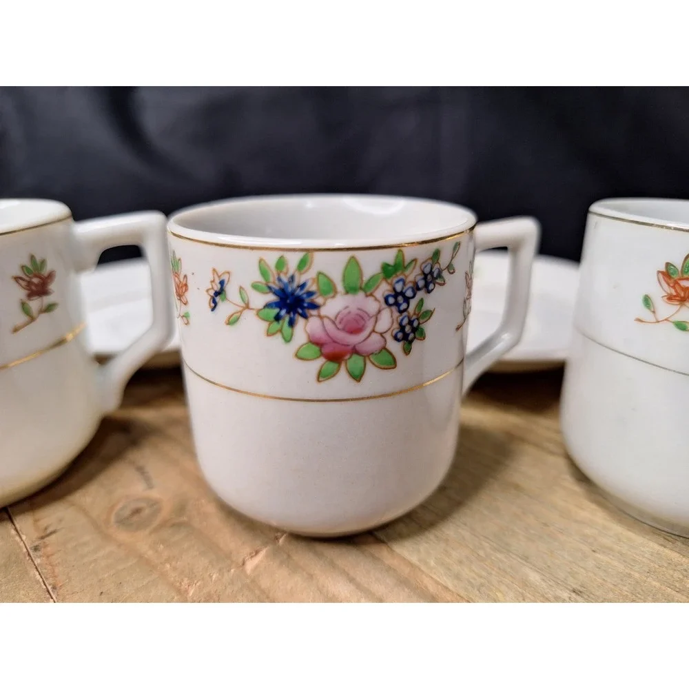 Vintage Made in Occupied Japan‎ Floral Tea Cup and Saucer Set 7 Piece Porcelain